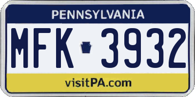 PA license plate MFK3932