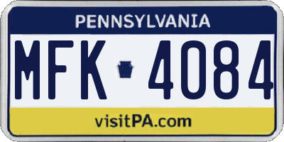 PA license plate MFK4084