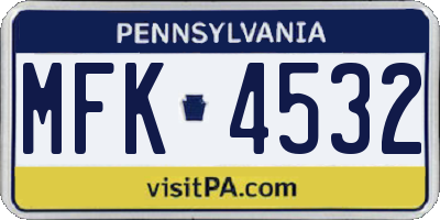 PA license plate MFK4532