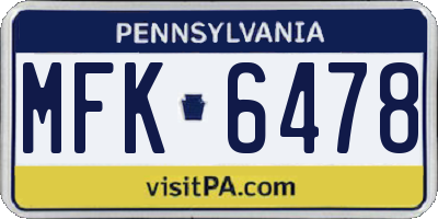 PA license plate MFK6478