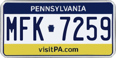 PA license plate MFK7259