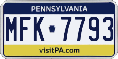 PA license plate MFK7793