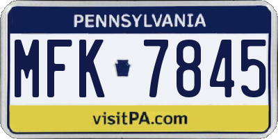PA license plate MFK7845