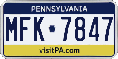 PA license plate MFK7847