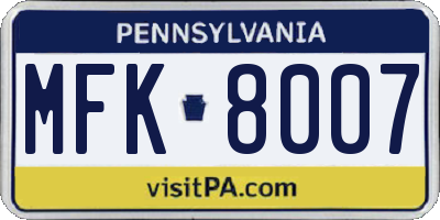PA license plate MFK8007