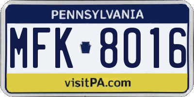 PA license plate MFK8016