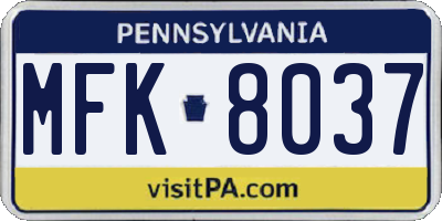 PA license plate MFK8037