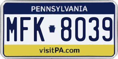 PA license plate MFK8039