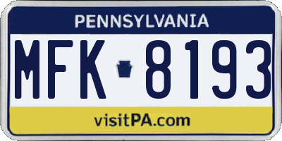PA license plate MFK8193