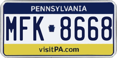 PA license plate MFK8668