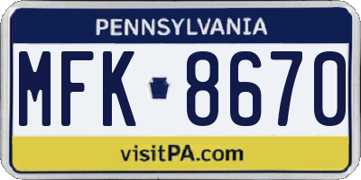 PA license plate MFK8670