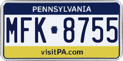PA license plate MFK8755