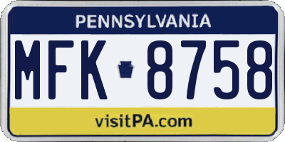 PA license plate MFK8758