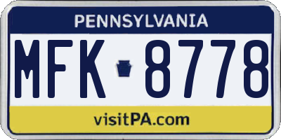 PA license plate MFK8778