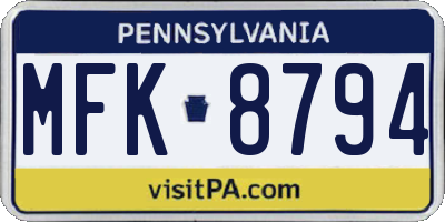 PA license plate MFK8794