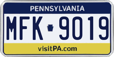 PA license plate MFK9019