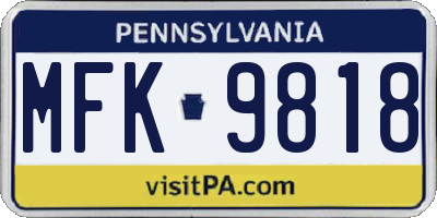 PA license plate MFK9818