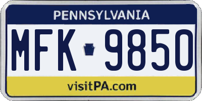 PA license plate MFK9850