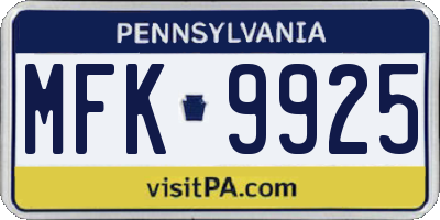 PA license plate MFK9925