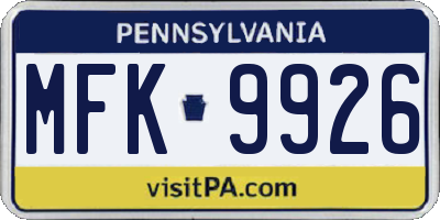 PA license plate MFK9926