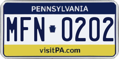 PA license plate MFN0202