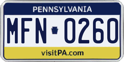 PA license plate MFN0260