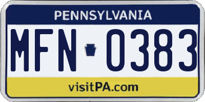 PA license plate MFN0383