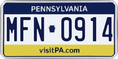 PA license plate MFN0914