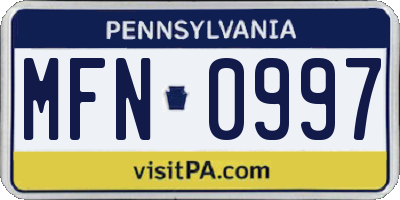 PA license plate MFN0997