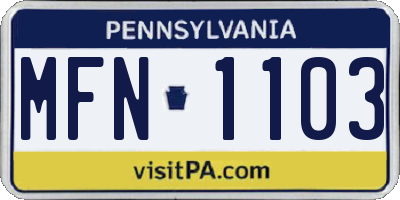 PA license plate MFN1103