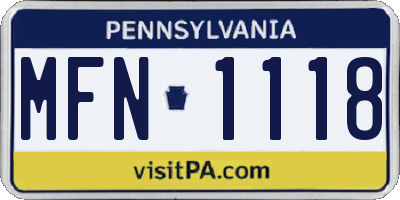 PA license plate MFN1118