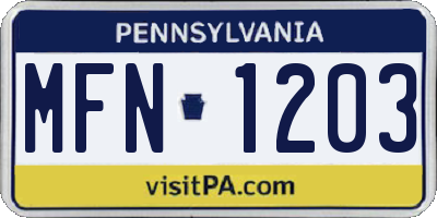 PA license plate MFN1203