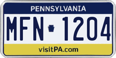 PA license plate MFN1204