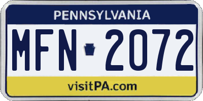 PA license plate MFN2072