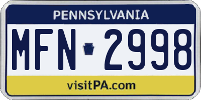 PA license plate MFN2998