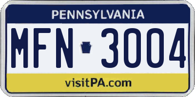PA license plate MFN3004