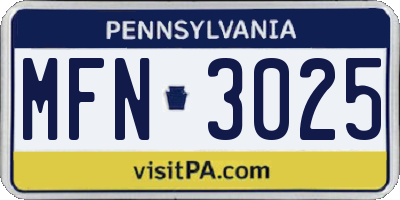 PA license plate MFN3025