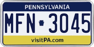 PA license plate MFN3045