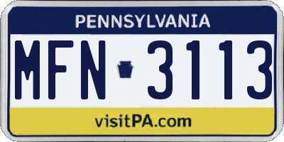 PA license plate MFN3113
