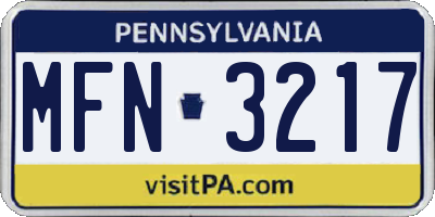 PA license plate MFN3217