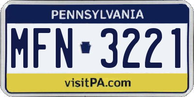 PA license plate MFN3221
