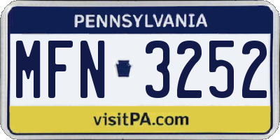 PA license plate MFN3252