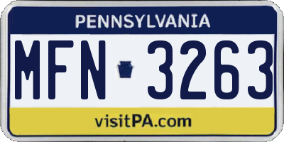 PA license plate MFN3263