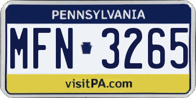 PA license plate MFN3265