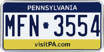 PA license plate MFN3554