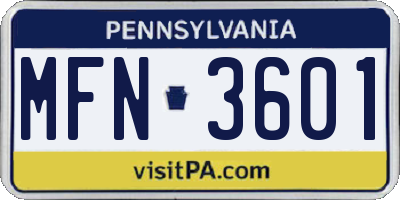 PA license plate MFN3601