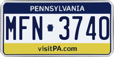 PA license plate MFN3740