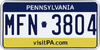 PA license plate MFN3804