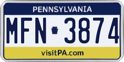 PA license plate MFN3874