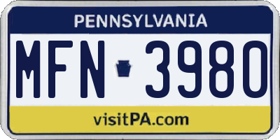 PA license plate MFN3980